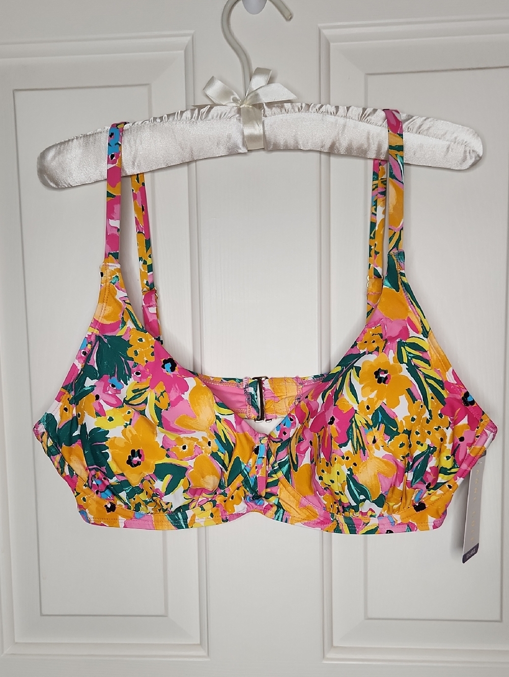 Anne Cole Sunshine Floral V Wire Elongated Underwire Bikini Top Size XXL NWT